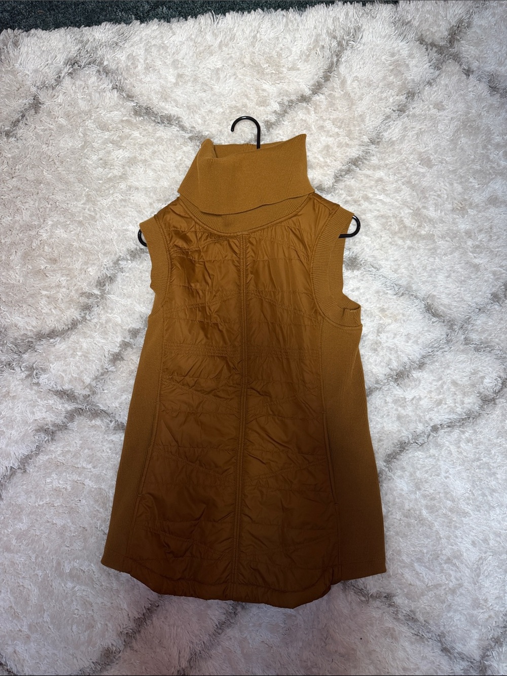 Prana Mustard Brown Sleeveless Quilted Vest with Funnel Neck